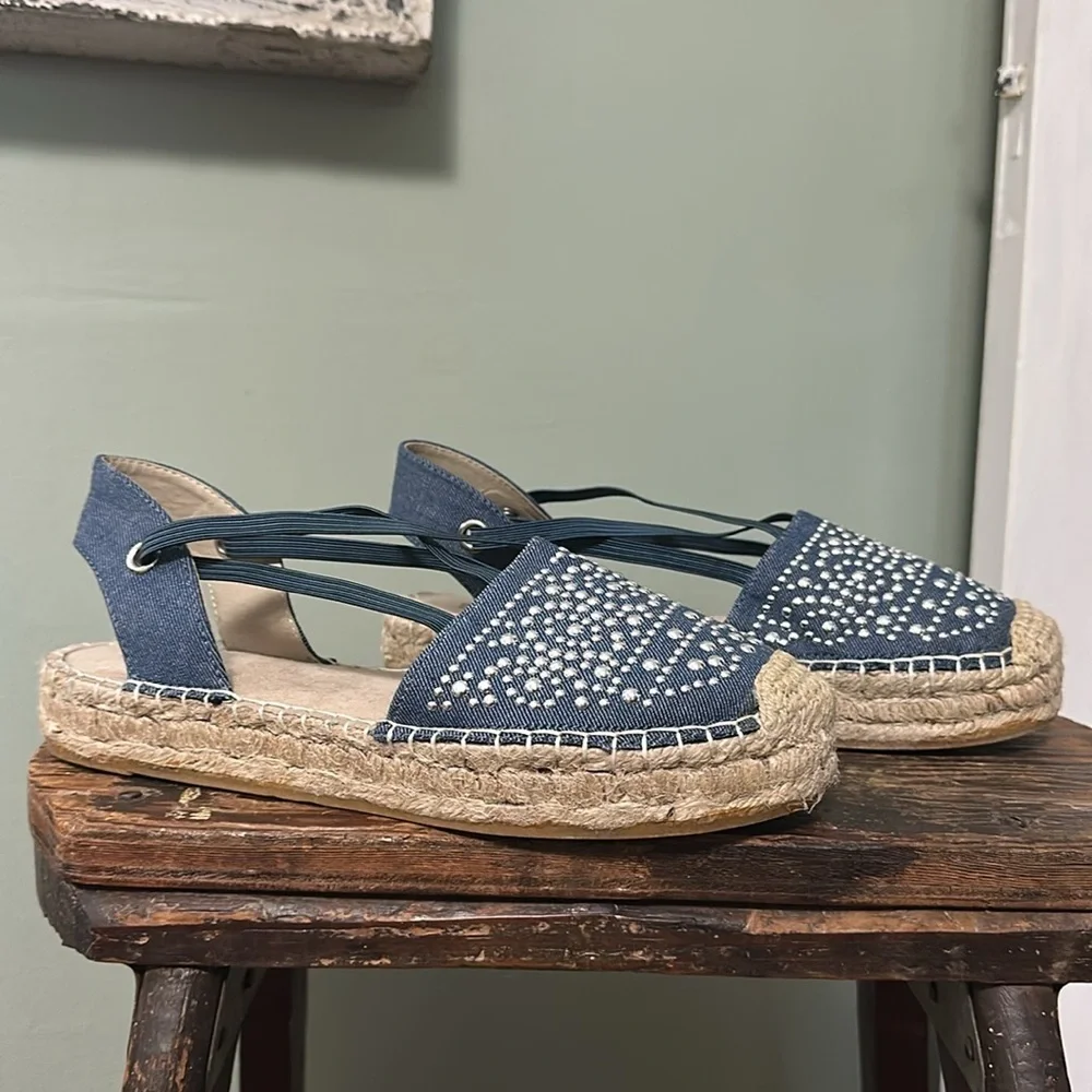 WHITE MOUNTAIN Highland Blue Denim Espadrille Sandals
